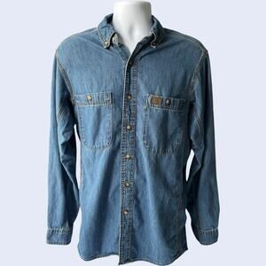 Wrangler Riggs M Workwear Denim Shirt Blue Relaxed Long Sleeve Utility